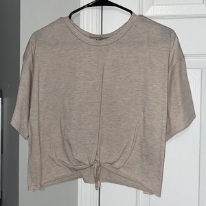 beige tie front cropped t